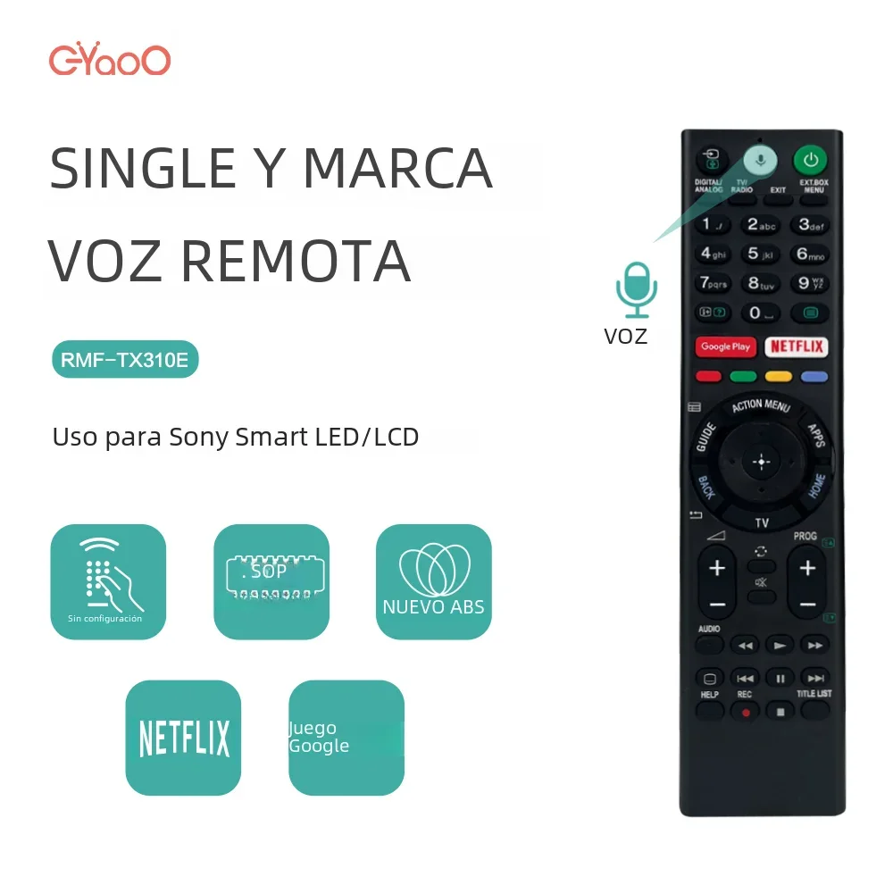 RMF-TX310E Control remoto por voz RMF-TX310E reemplazo para Sony 4K Ultra HD Smart LED TV KDL-50W850C XBR-43X800E RMF-TX310U 300B