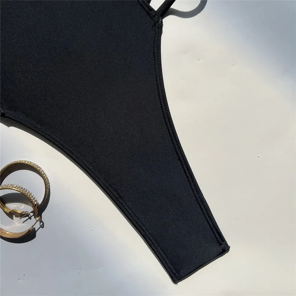 Sexy Black Backless One Piece Swimsuit Women Swimwear 2024 Hollow Out Monokini High Cut Bathing Suit Cross String Swimming Wear