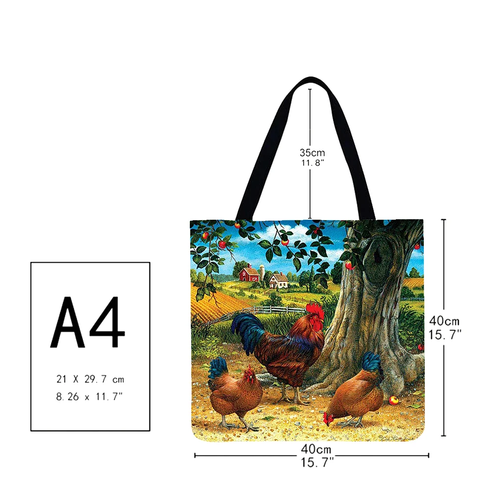 Bolsa tote de linho de fazenda, 4 unidades, bolsa de ombro de compras feminina de grande capacidade