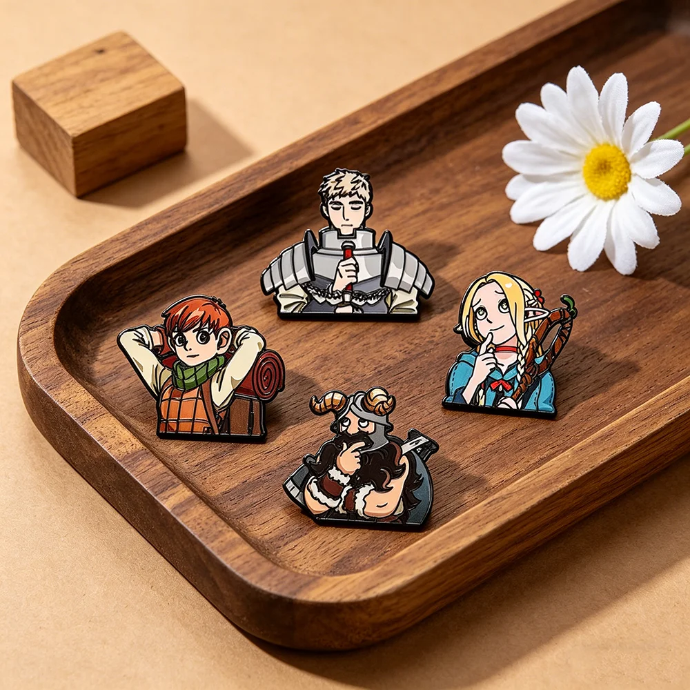 4pcs Delicious in Dungeon Anime Enamel Pins Set Metal Brooches for Backpack Collar Lapel Fashion Jewelry for Men And Women