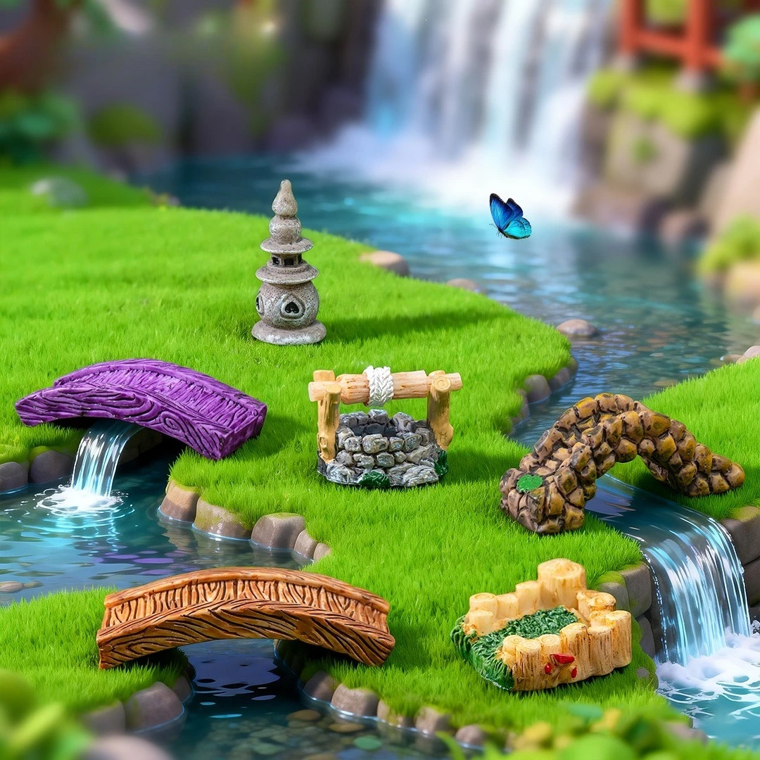 Creative Simulation Pond Tower Horticultural Landscaping DIY Decorative Accessories Moss Micro Landscaping Miniature Figurines