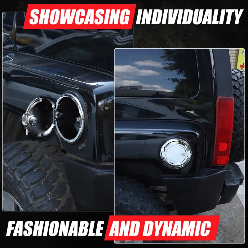 Juego de 1 pieza de aleación de aluminio plateado y negro para Hummer H3 2005-2009, tapa de tanque de combustible para coche, cubierta de bloqueo antirrobo, pegatina, accesorios para coche