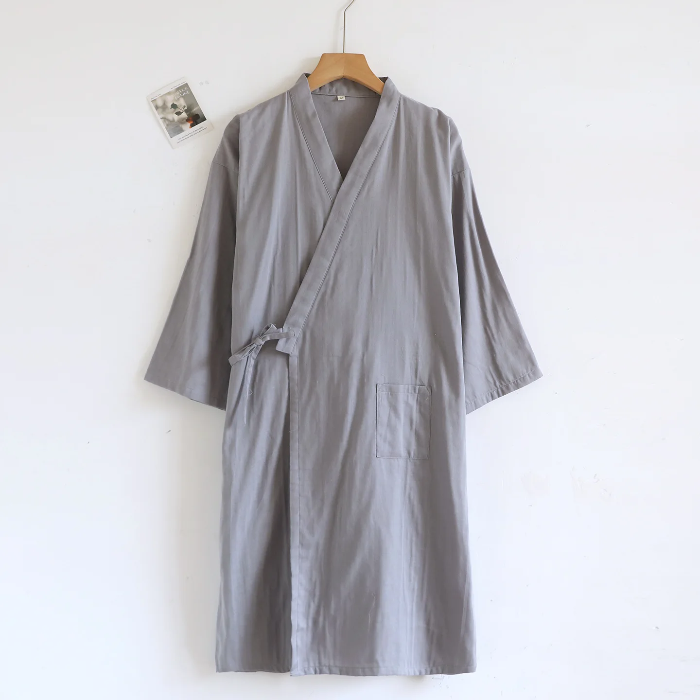 Simple pure color kimono robes Men 100% Gauze cotton Summer casual thin male bathrobes