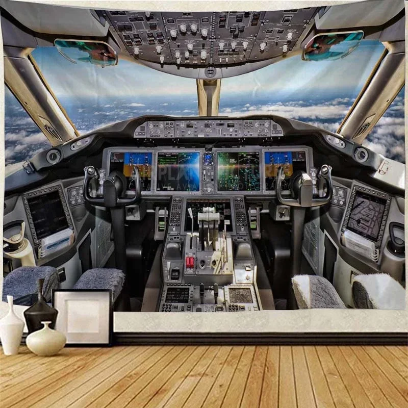 Education Wall Art Decorative Tapestry Aircraft Cockpit Control Room Tapestry Wall Hanging Bedroom Living Room Background Cloth