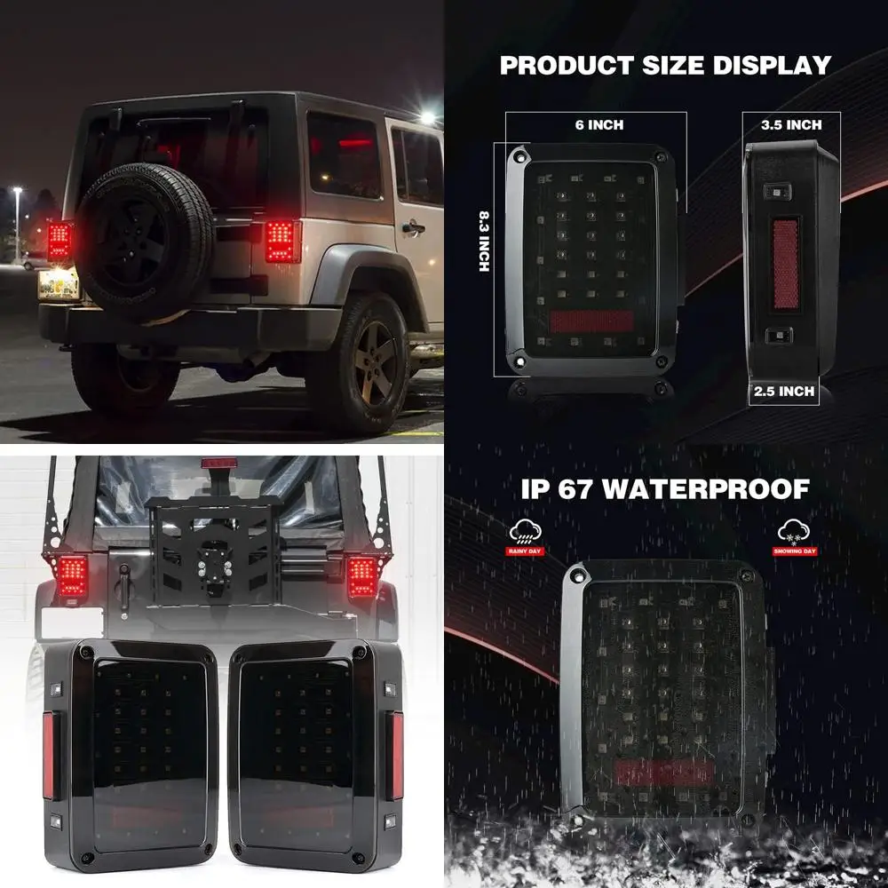 

Smoke Lens LED Tail Lights with Turn Signal, Backup, and Brake Light for 2007-2018 Jeep Wrangler JKU