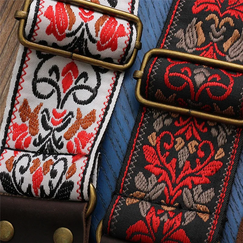 

1 Piece Guitar Ukulele Strap Embroidered Leather Head Bass Shoulder Strap Electric Guitar Accessories (White)