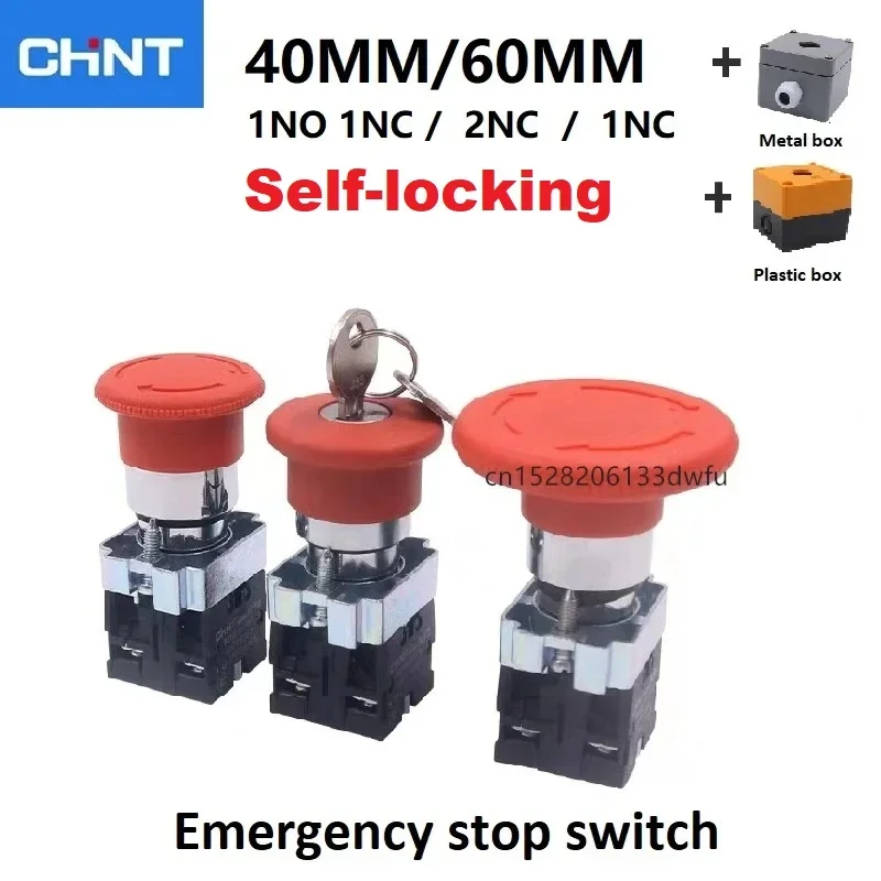 CHINT Mushroom Head Emergency Stop Button Switch 40mm/60mm Self-locking BS542 With Key Np2 1NC1NO/2NC/1NC