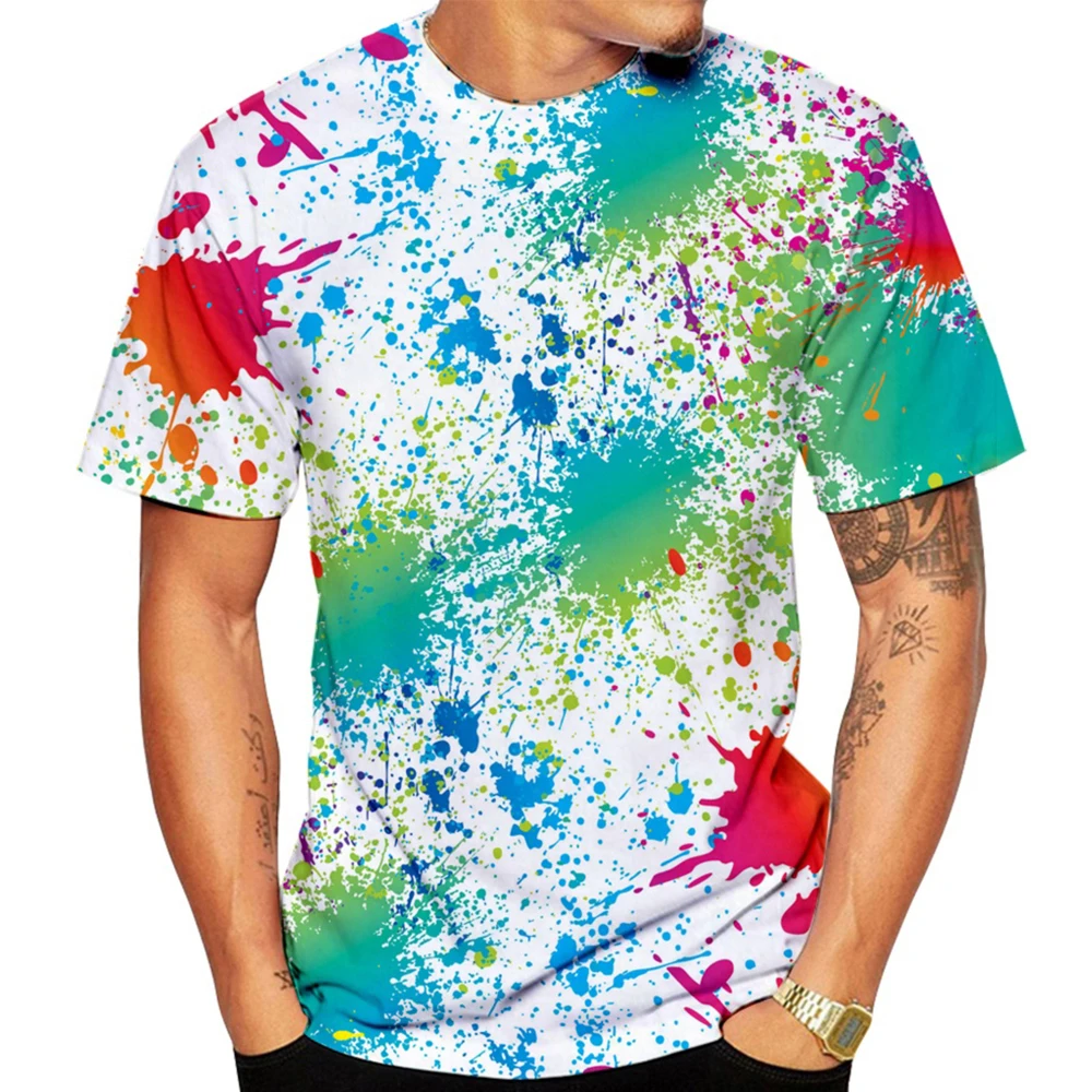 Paint Splatter Tie Dye T-shirt 3D Print Men Woman Oversized Hipster Rainbow Graffiti T Shirts Harajuku Streetwear Kids Tees Tops