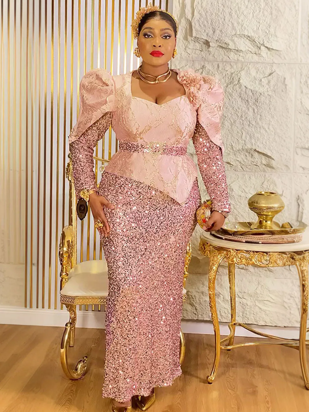 فساتين الترتر الفاخرة للنساء الأفريقية أنقرة Dashiki ملابس الزفاف حفلة سهرة فساتين عيد ميلاد حفلة موسيقية فستان طويل الملابس #2