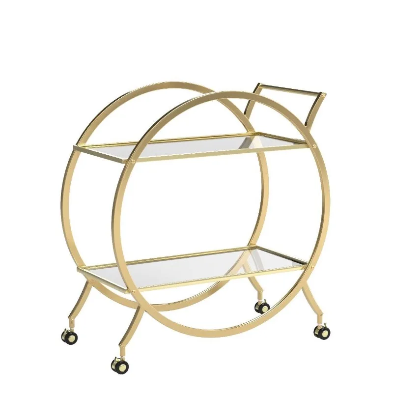 For Wrought Iron Mobile Dining Car Scene Arrangement Display Flower Stand Round Double-layer Tea Dessert Metal Trolley