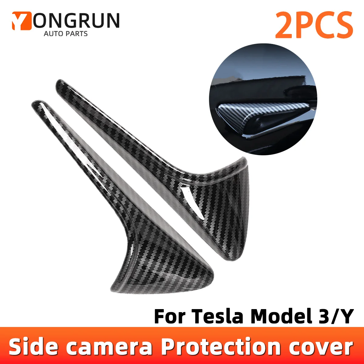 

YONGRUN 2PCS Side Camera Protective Cover Suitable For Tesla Model 3/Y Abs Carbon Fiber Fender Decorative Cover Side Camera Cove