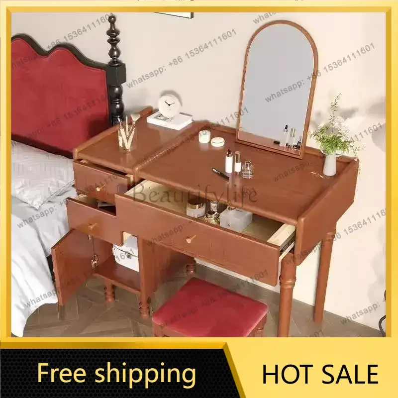 LDFrench Dressing Table Vanity Desk with Mirror Makeup Table with Lots Storage Vintage Design Makeup Storage