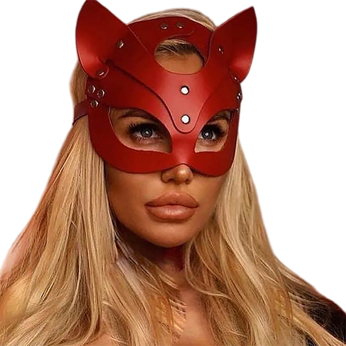 Red PU Leather Mask Half Eyes Fox Cosplay Face Cat Halloween Mask Party  Game Bdsm Women Man Cosplay  Toys Face
