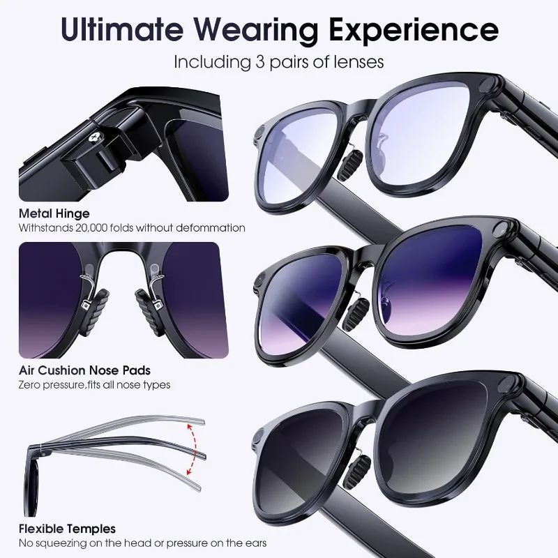A2 smart glasses with camera, multi-function photo and video, real-time translation AI recognition ai smart glasses