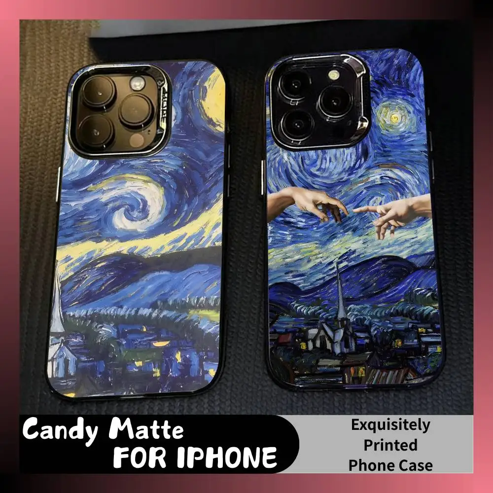 

Secondary Creativity S-Starry Night Phone Case For iPhone 16 17 15 14 12 13 Pro Max Black Candy Matte Shockproof Cover