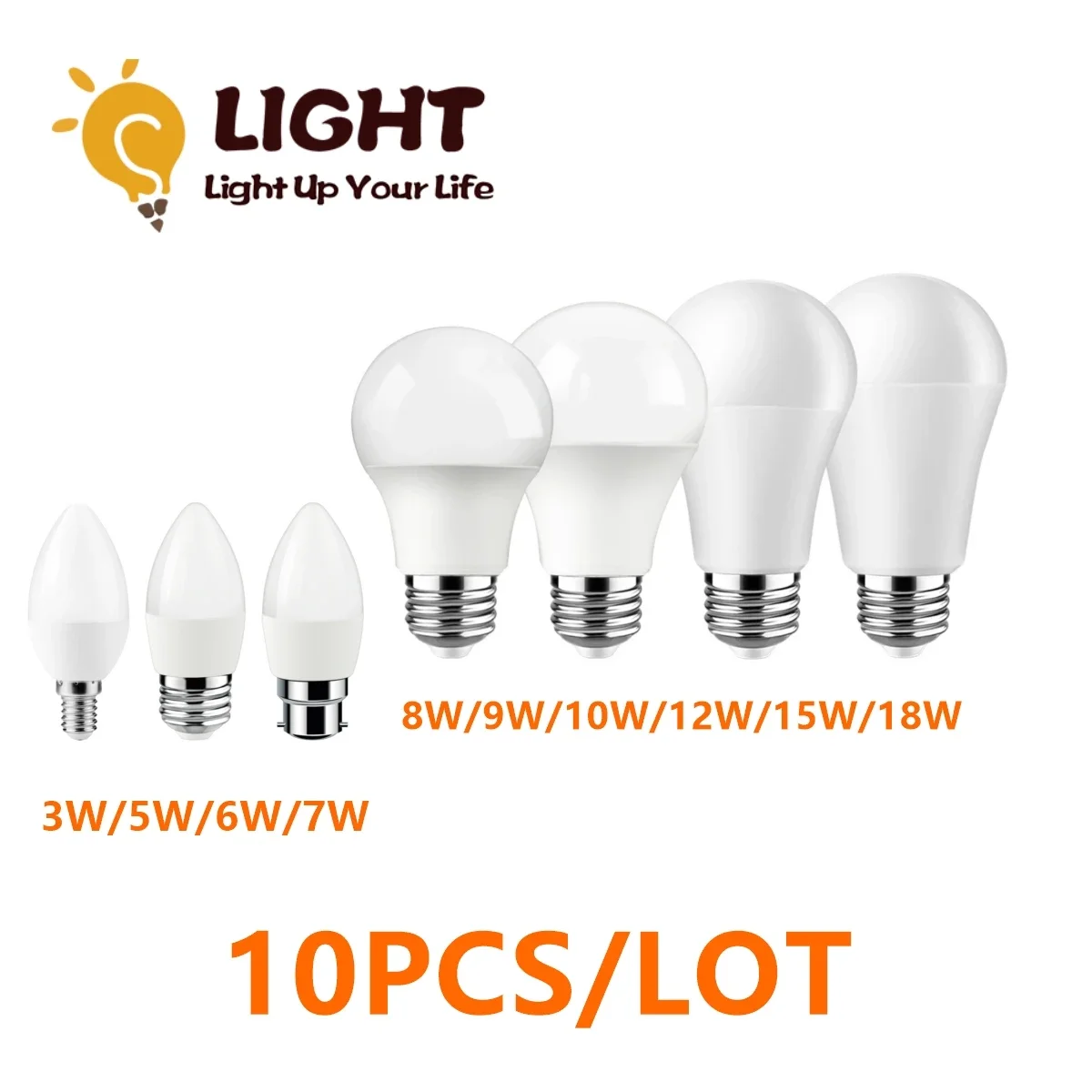 

10PCS Factory promotion LED bulb lamp candle lamp 220V 3W-18W E27 B22 high lumen warm white light for kitchen living room study