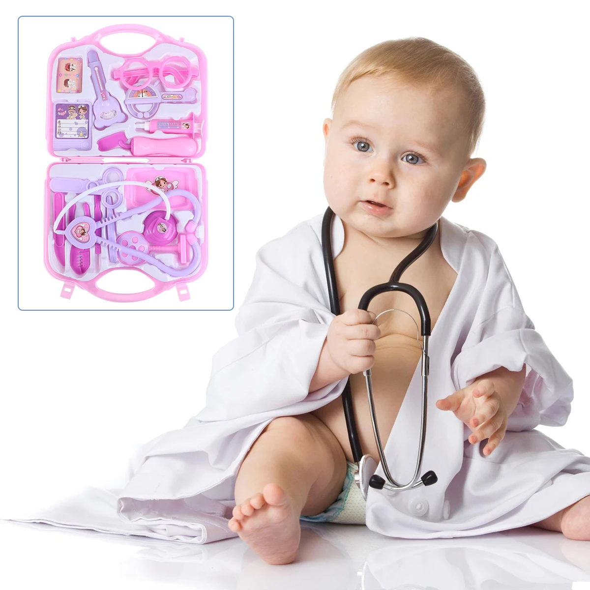 Fantasiespel Medische set voor kinderen Simulatie Arts Kit met stethoscoop EHBO Keukengerei Duurzame houten uitrusting