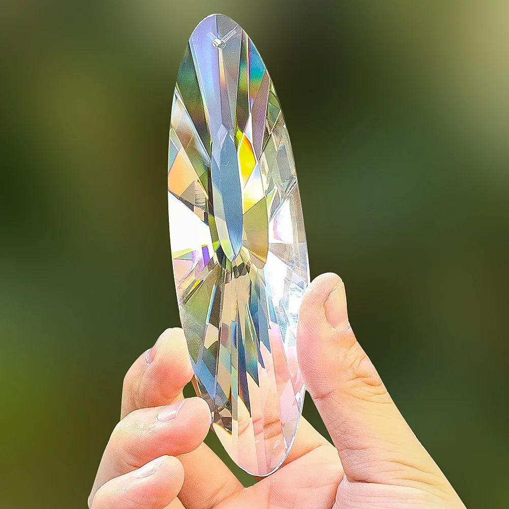 120mm Hanging Slender Oval Suncatcher Crystal Glass Faceted Prisms Rainbow Maker Pendant Sparkly Sunshinecatcher Garden Decor
