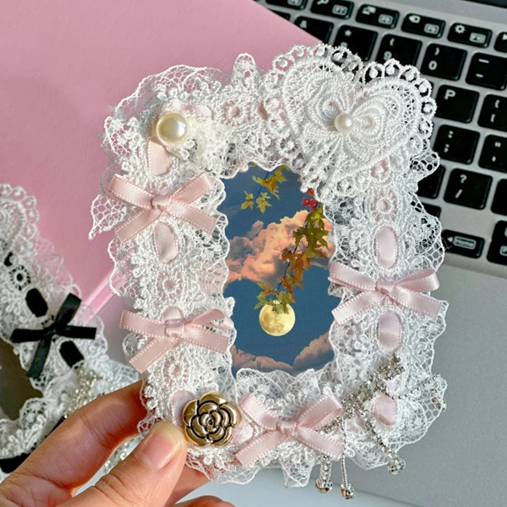 Lolita Lace Edge Photocards Titular para Meninas, INS, Rosa, Preto, Card Protector, Photo Display, Frame, Presente