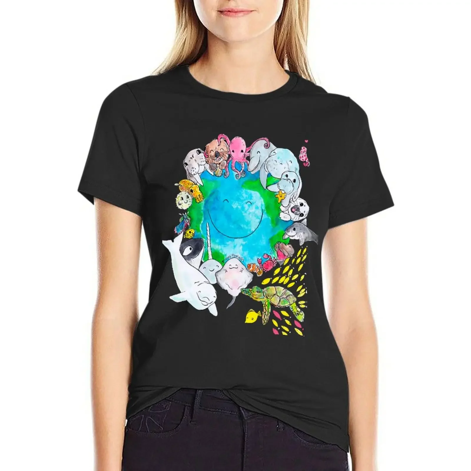 

Happy Ocean Planet - T-Shirt korean fashion cute tops t-shirts for Women graphic tees