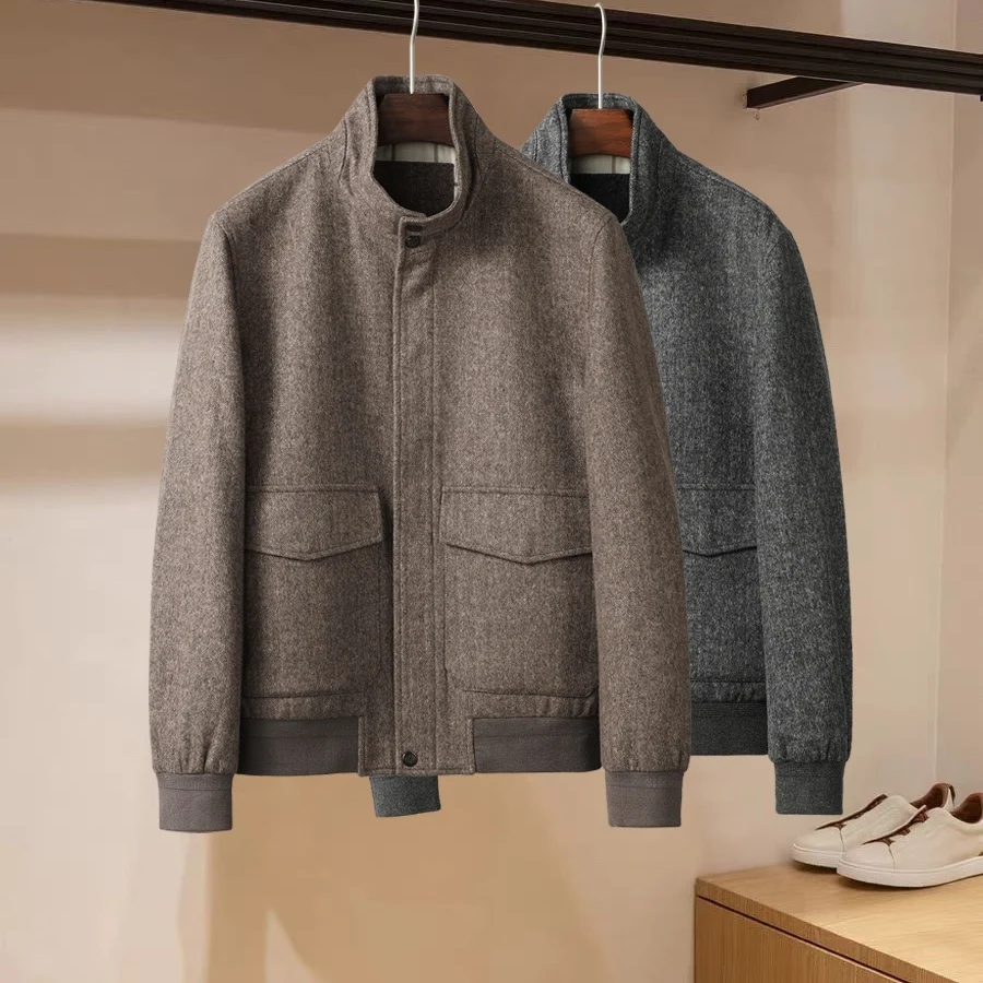 

Италия LP мужская одежда 2025 осень и зима новая мода деловая однотонная мужская повседневная шерстяная куртка с воротником-стойкой