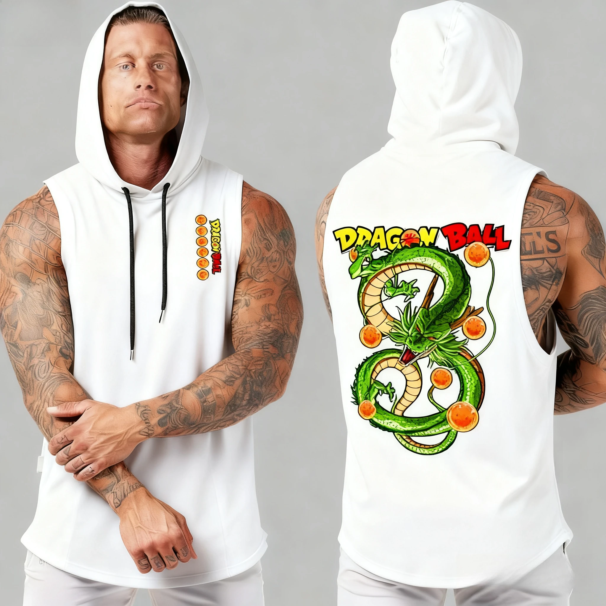 バンダイ ドラゴンボール ドラゴンコール プリント スポーツ ノースリーブ パーカー 秋冬新作 メンズ フード付き 通気性 吸汗性 フィットネス トップ