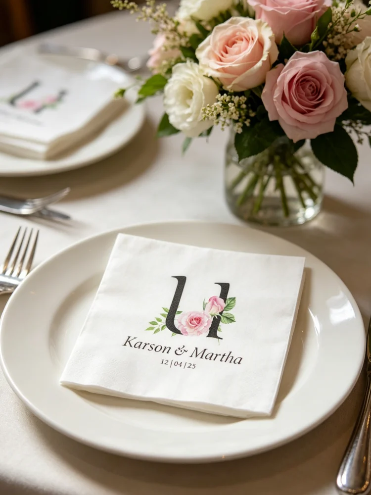 

Personalized Just Married Wedding Cocktail Beverage Paper Napkins Disposable Napkins For Wedding Reception Rehearsal Dinner Tabl