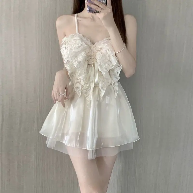 Traje de baño de una pieza con falda de playa delgada conservadora sin espalda sexy con agradable arco y tirantes de color sólido