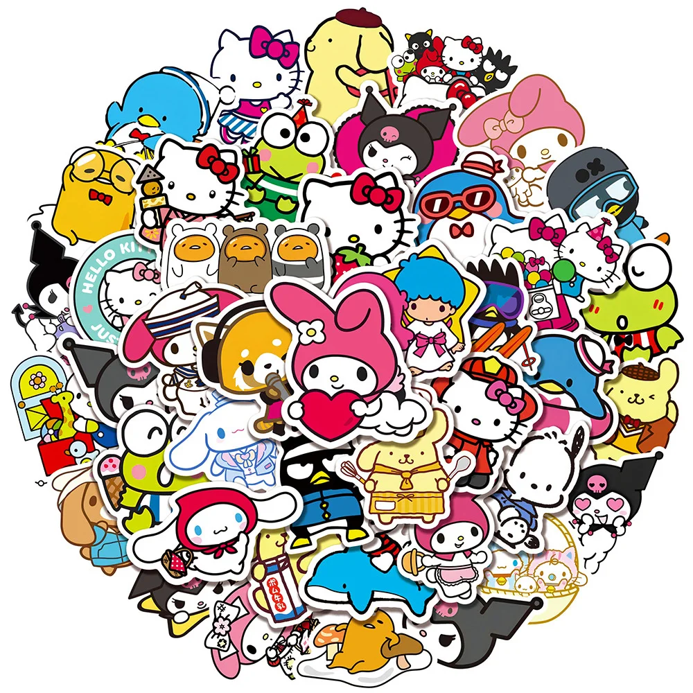 10/30/50pcs Anime Sanrio Hello Kitty Pompom Purin Kuromi Stickers Decal Decorative Stationery Car Laptop Kawaii Sticker for Kids