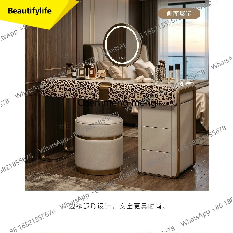 M45 Light luxury makeup table custom Italian senior leopard print cow fur marble dressing table