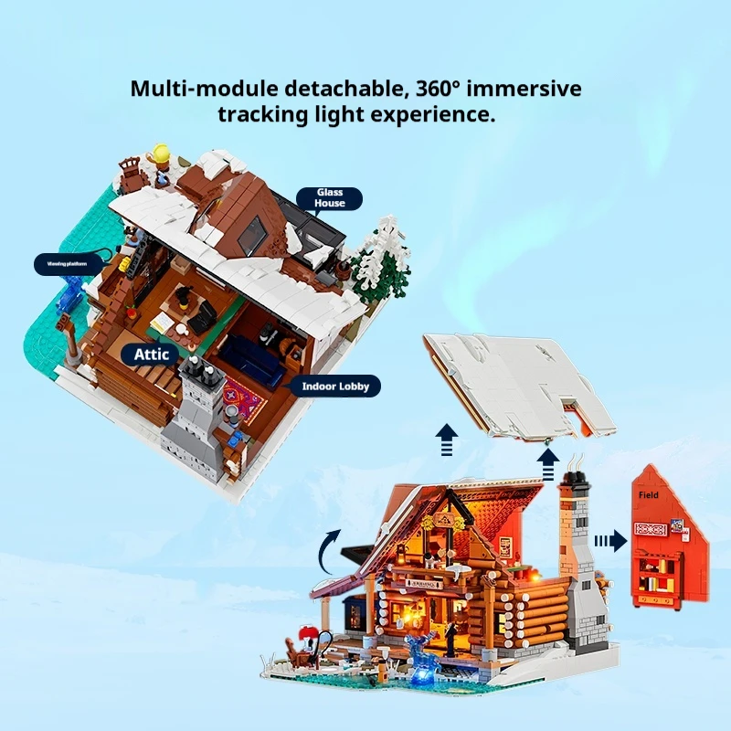 الصين بناء كتلة نموذج مصباح مجموعة الرجعية منزل سلسلة المراقبة منزل خشبي تجميع بناء كتلة