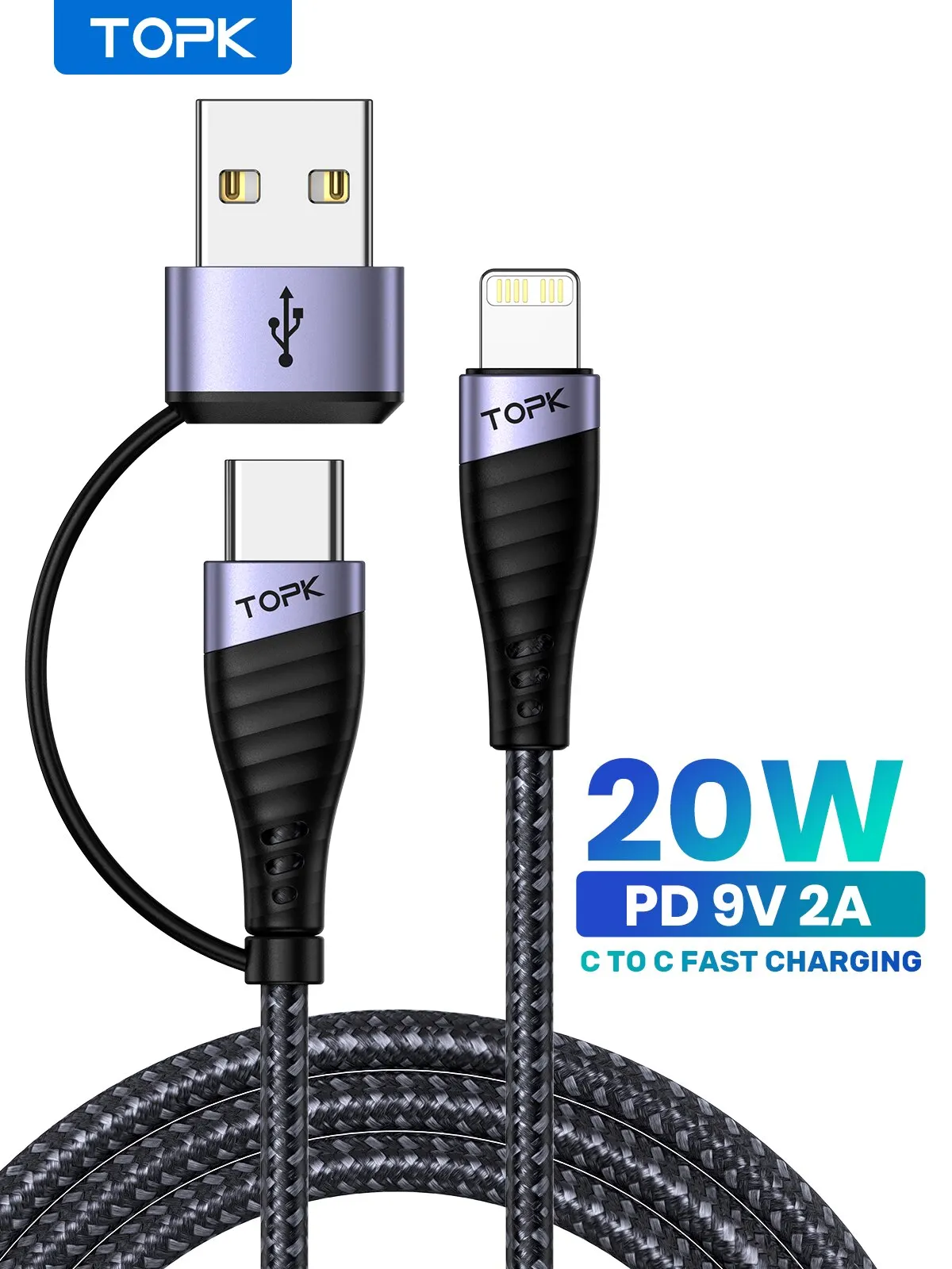 TOPK USB C To Lightning Cable 20W PD Type C Fast Charging USB Cable For iPhone 14 13 12 11 XS Pro Max iPad Macbook Data Cord