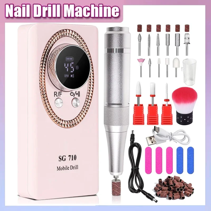 

45000 об/мин, дрель для ногтей, перезаряжаемый маникюрный резак с ЖК-дисплеем, портативная электрическая пилочка для ногтей, дрели для ногтей для акрила