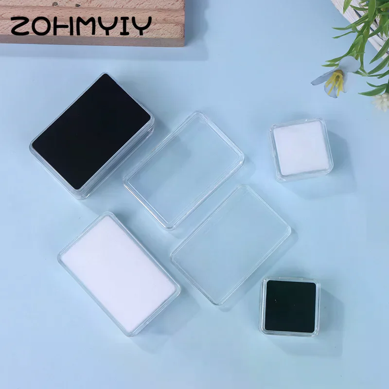 Transparent Diamond Jewelry Display Box With Foam Pad Bare Stone Gem Storage Container Case Glass Beads Organizer Packaging Box