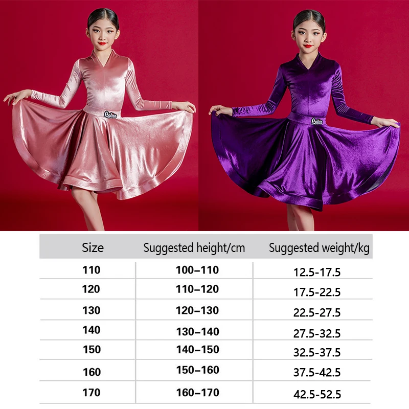 110-170cm Velvet Kids Latin Dance Costume Adult Professional Competition Girls Large Swing Dance Dress Latin Performance Wear