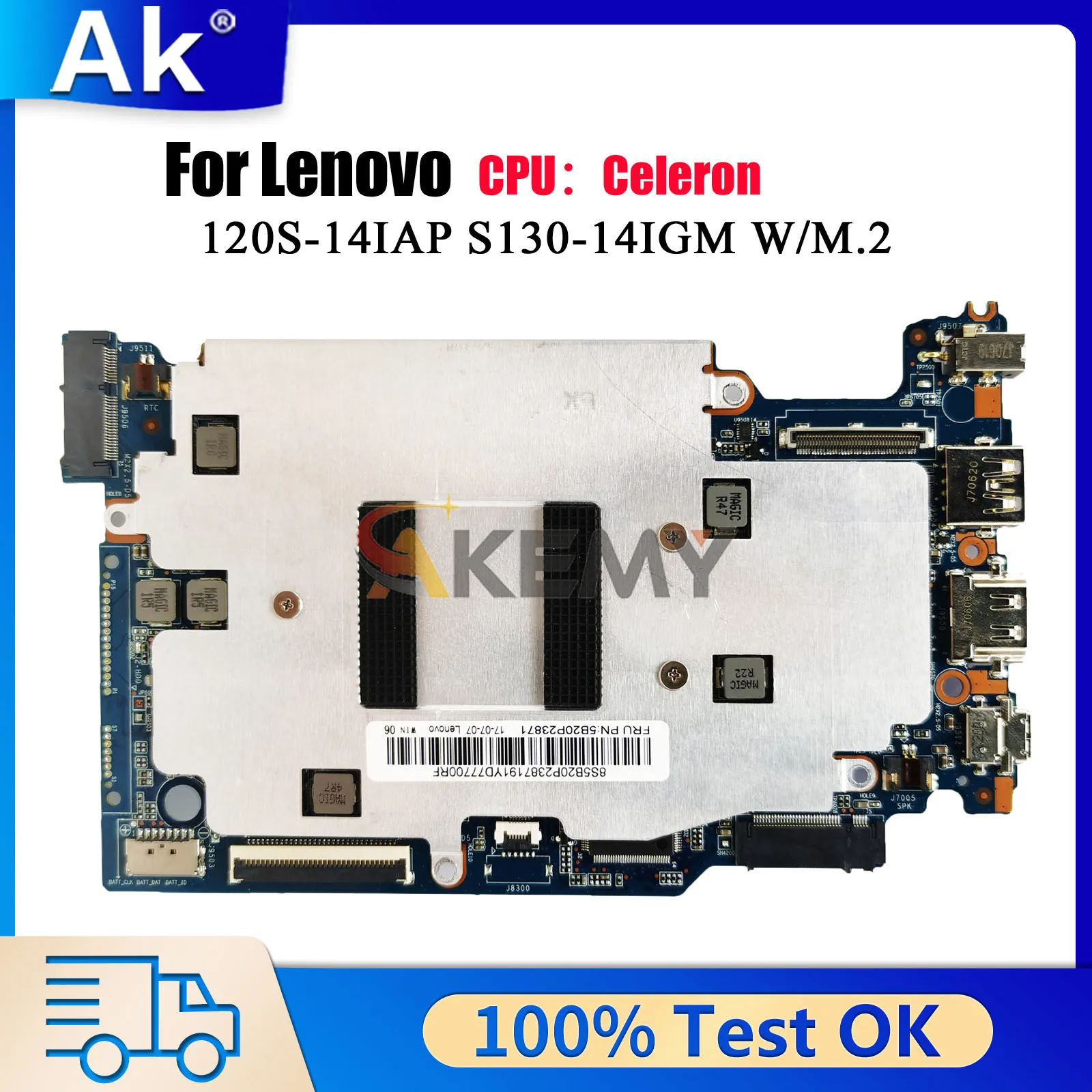 

С процессором N4100 N3350, 4 ГБ ОЗУ, интерфейс M, материнская плата для ноутбука Lenovo 120S-14IAP S130-14IGM, 100% полностью протестирована