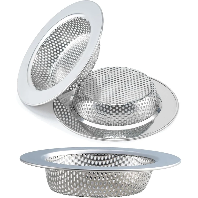 3Pcs Edged Punching Stainless Steel Sink Strainer Ultra Fine Mesh Anti-block Kitchen Basin Drain Filter Drain Protector