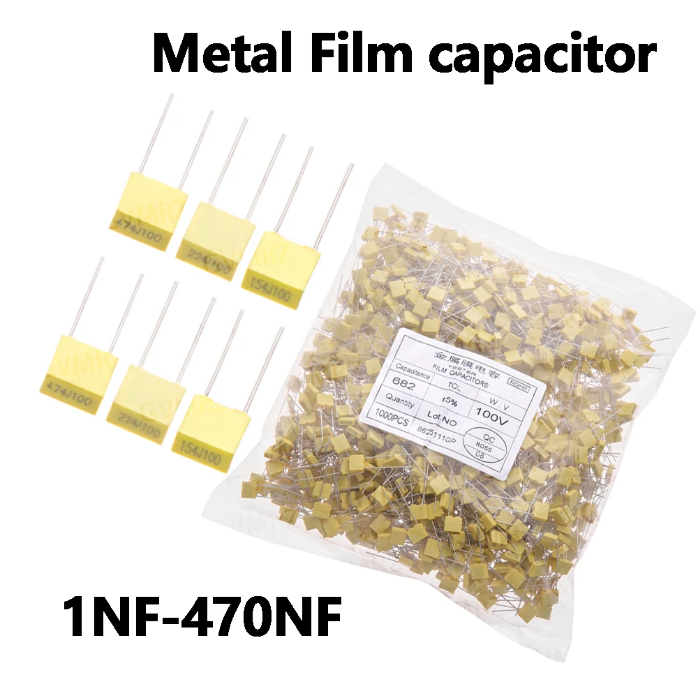100pcs/1000pcs/20pcs 1NF 100v 102J152J 222J 332J 472J 682J 103J Metal film capacitor  22NF 47NF 100NF 220NF capacitor  1.5NF 5NF