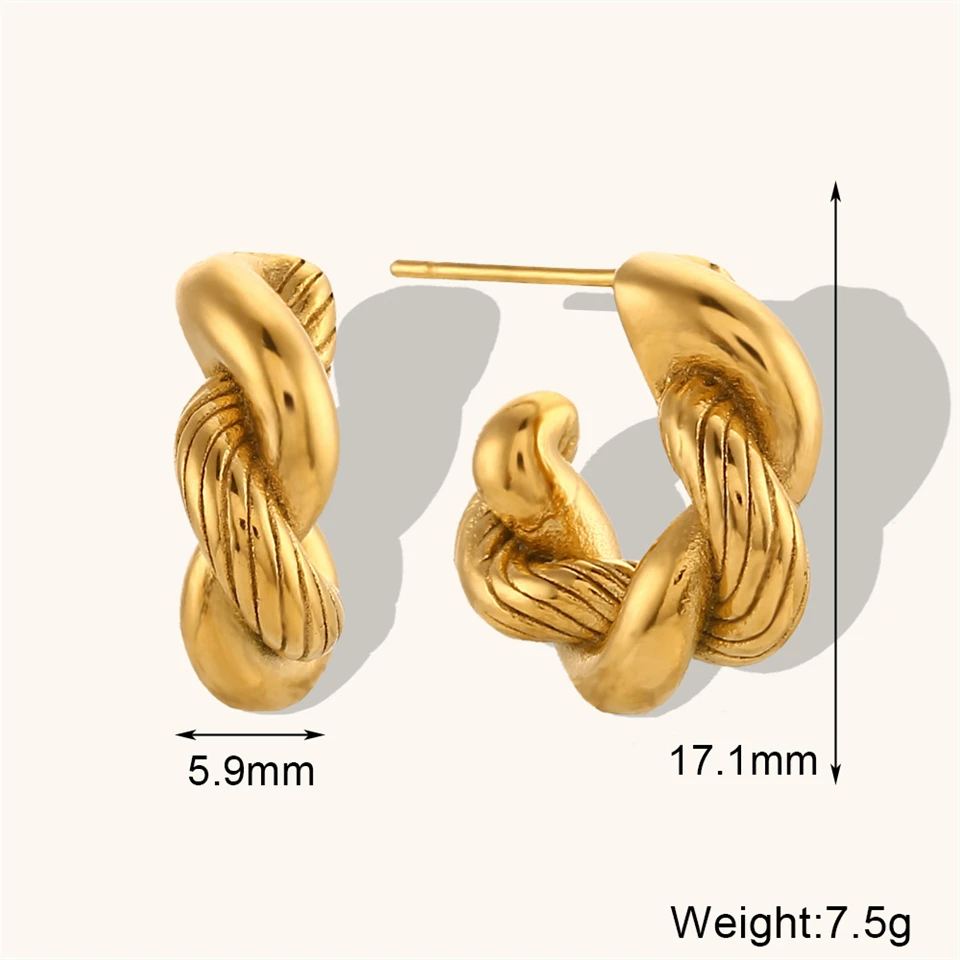 Waterproof Hypoallergenic Twisted Chunky Round Hoop Earrings For Woman Pendientes De Acero Inoxidable Para Mujer