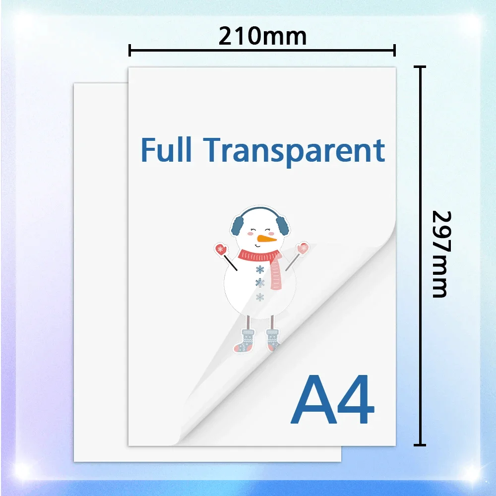 30/50/100PK 100% Transparent Printable Vinyl Sticker Paper A4 Glossy White Printing Paper DIY Label Stickers for Inkjet Printer