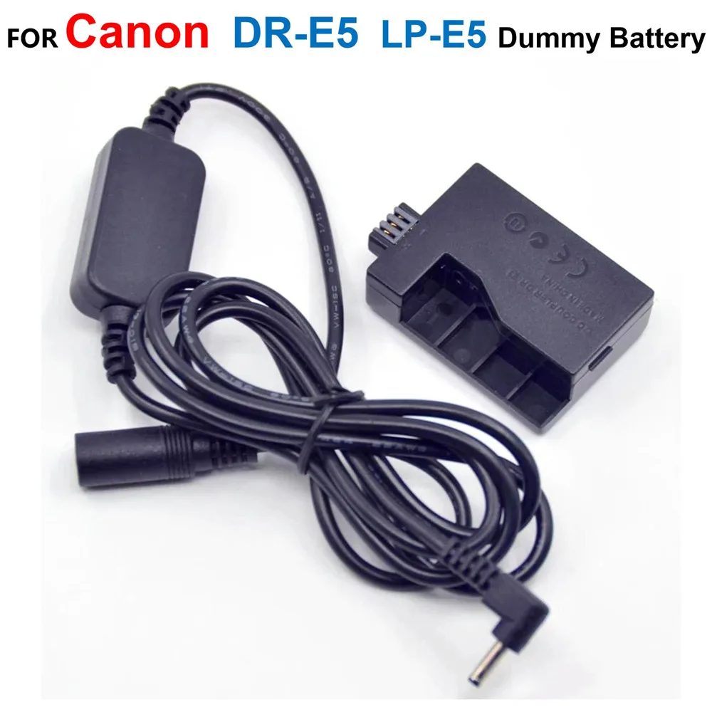 

12V-24V Step-Down Cable+DR-E5 DC Coupler LP-E5 Fake Battery Adapter For Canon EOS Rebel XSi XS 450D 500D 1000D Kiss F X2 X3 T1i