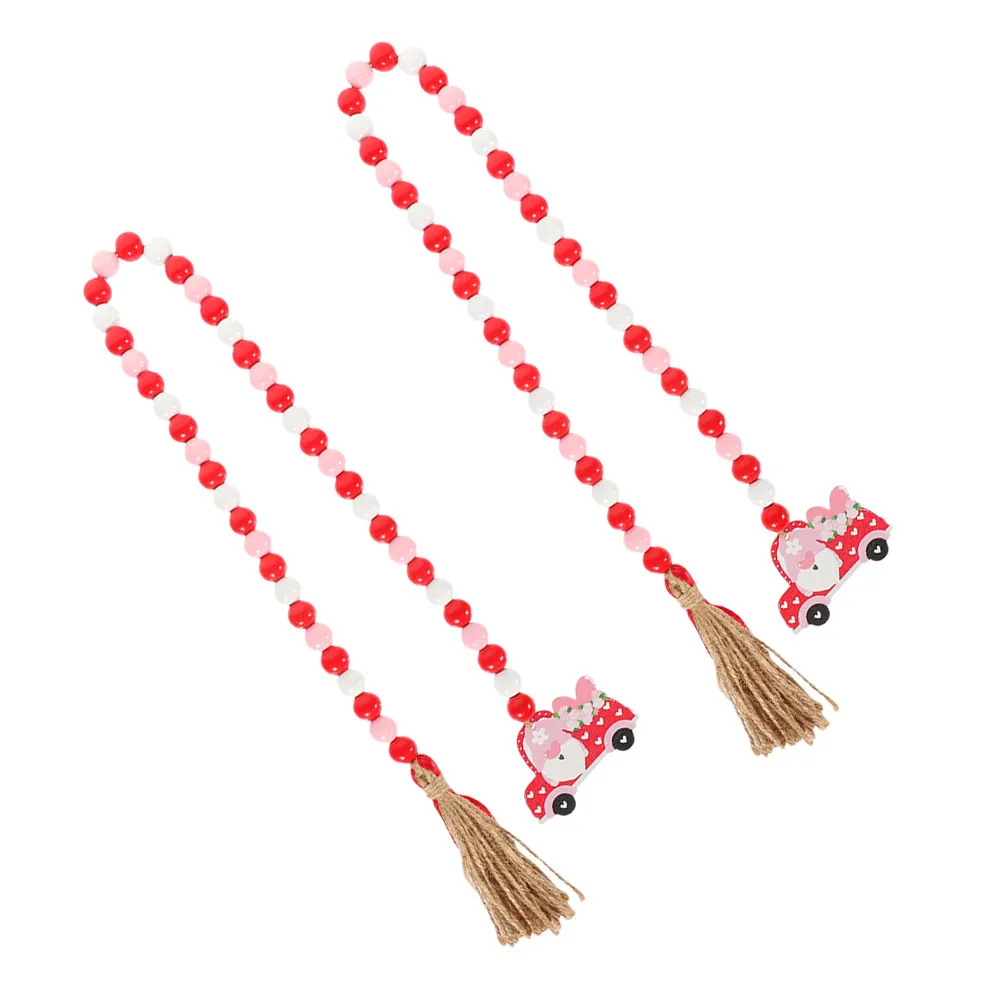 2Pcs Valentine's Day Wood Bead Garland Exquisite Handcrafted Hanging Ornament for Living Room Bedroom Party Decor Beaded String