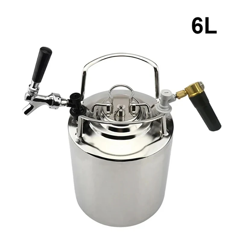 

6L Cornelius Style Keg,304 Stainless Steel Draft Beer Keg & Tap Faucet & Co2 Charger Kit,Ball Lock Keg Dispensering Homebrew Set