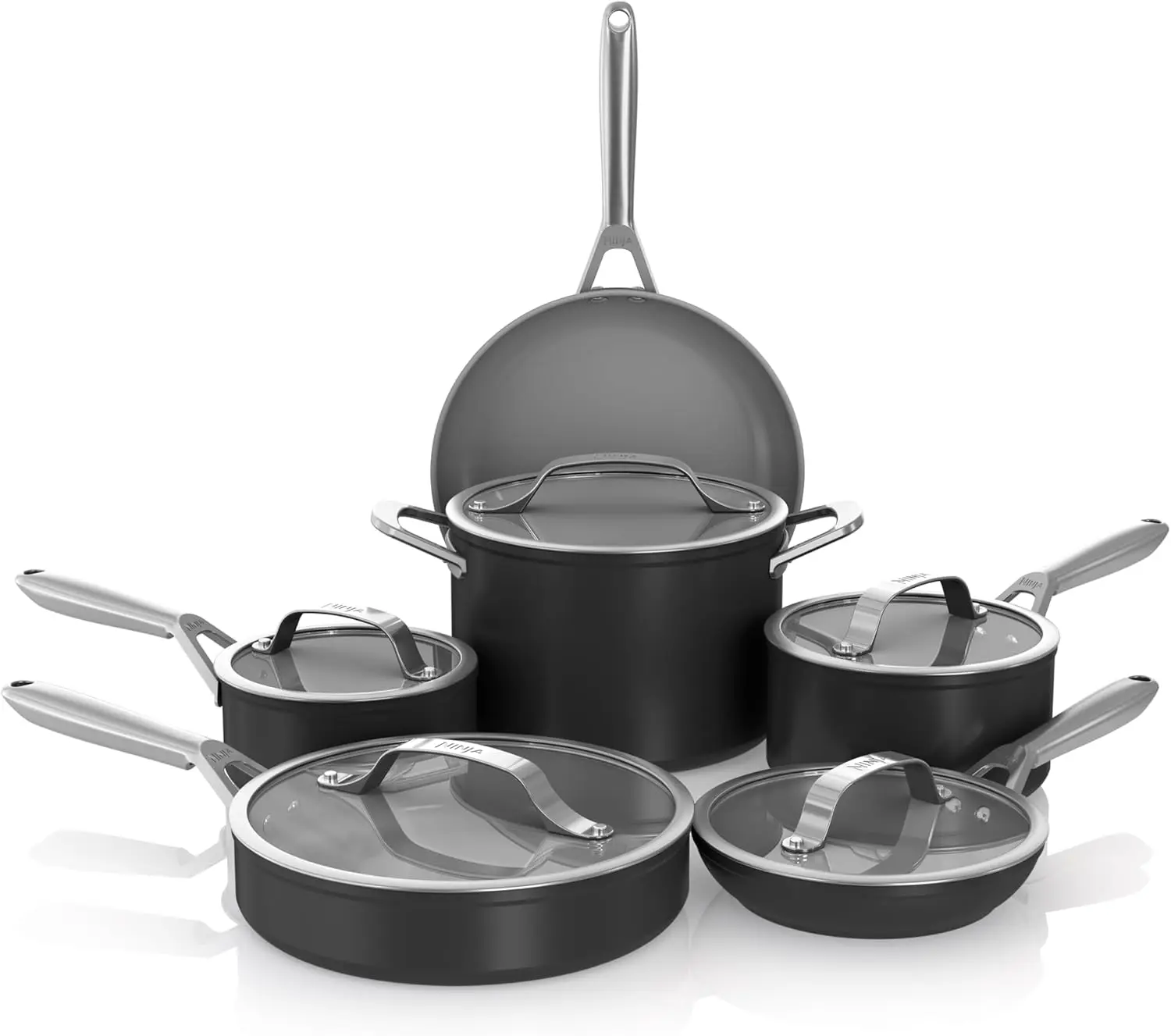 

11-Piece Cookware Set, Non-Stick Pots & Pans Set with Glass Lids, Nontoxic, PTFE Free, Ceramic Coated, Oven Safe,