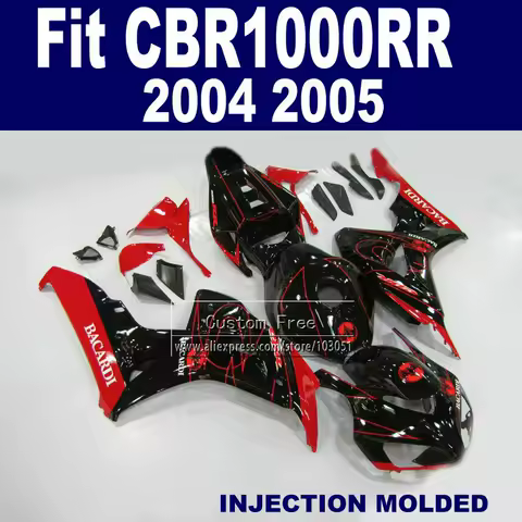 New Injection Fairing set for 2004 2005 Honda CBR1000RR 2006 2007 CBR 1000 RR 04 05 06 07 1000RR Black BACARDI Fairings parts