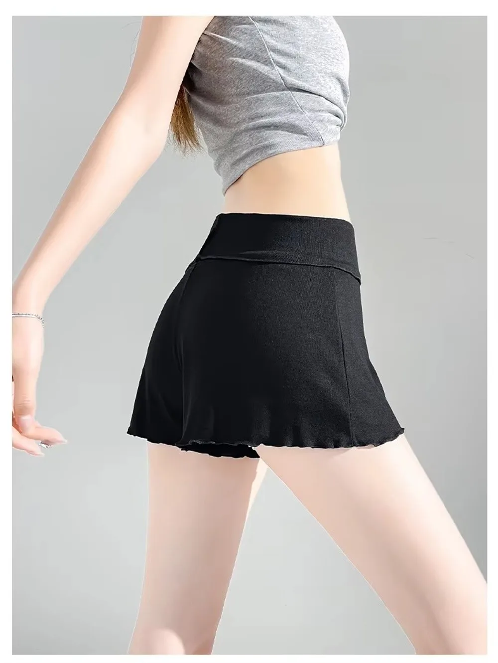 Bequeme, dünne Shorts mit hoher Taille, lockere, gestrickte, dünne Hose, leichte Sicherheitsshorts aus Baumwolle für Damen – Detail 6