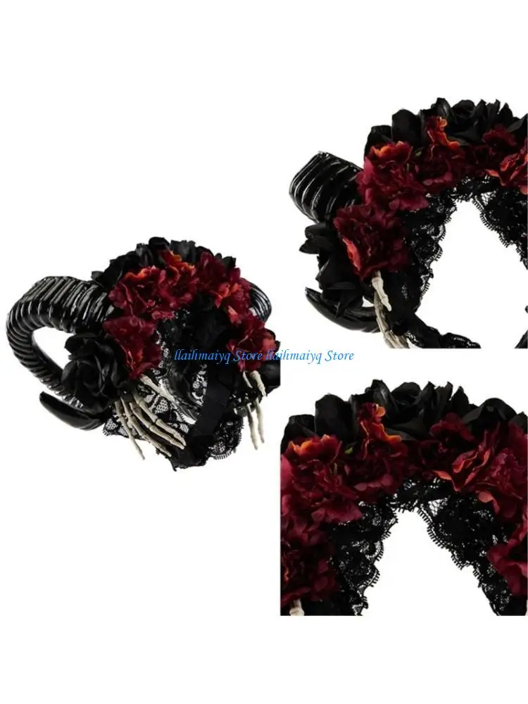 

573B Horn Gothic Headbands Headwear Halloween Supply for Women and Girl