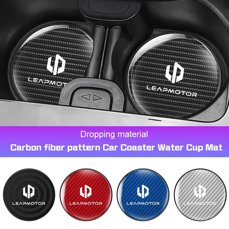 

2Pcs Carbon Fiber Leather Car Coaster Water Cup Mat For Leapmotor T03 S01 C11 C01 C10 C16 B10 Non-slip Pad Interior Accessories