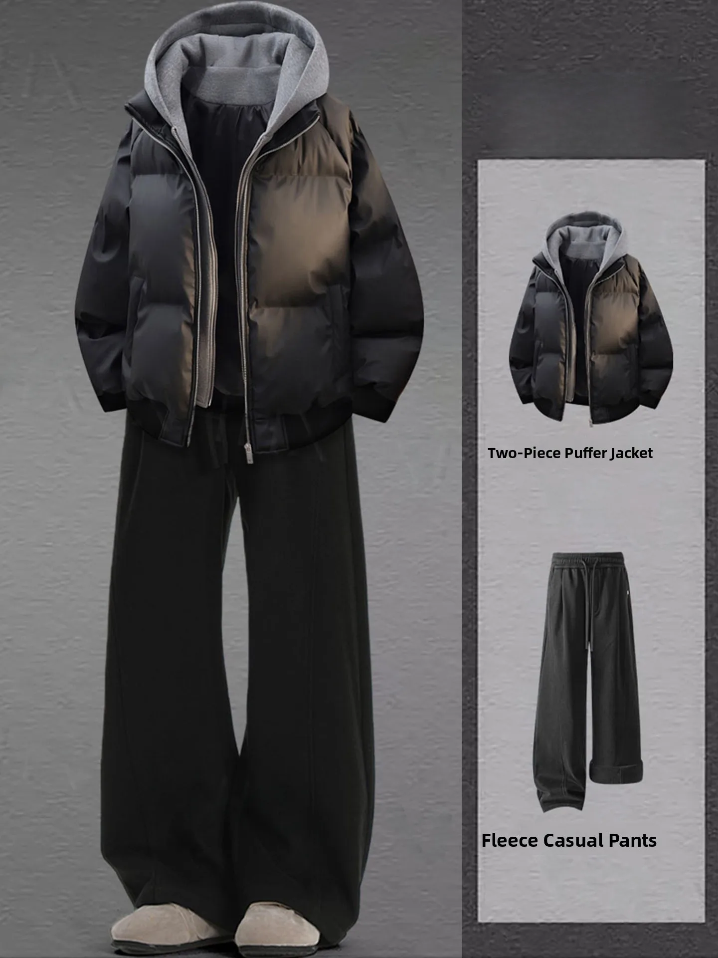 

Мужской пуховик Bla ort с капюшоном из искусственной кожи, молодежный стиль, водонепроницаемый, теплый, комбинированный комплект из двух предметов, модный...