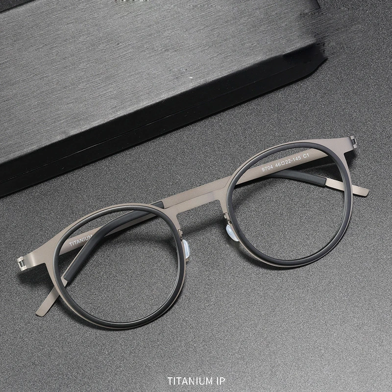 KUXA الترفيه الرجعية جولة الرجال الإطار خفيفة التيتانيوم نظارات وصفة طبية نظارات قصر النظر مد البصر النظارات المضادة للانعكاس